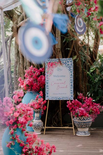 Signage and Floral detail — Carnival decor — Alila Diwa Goa